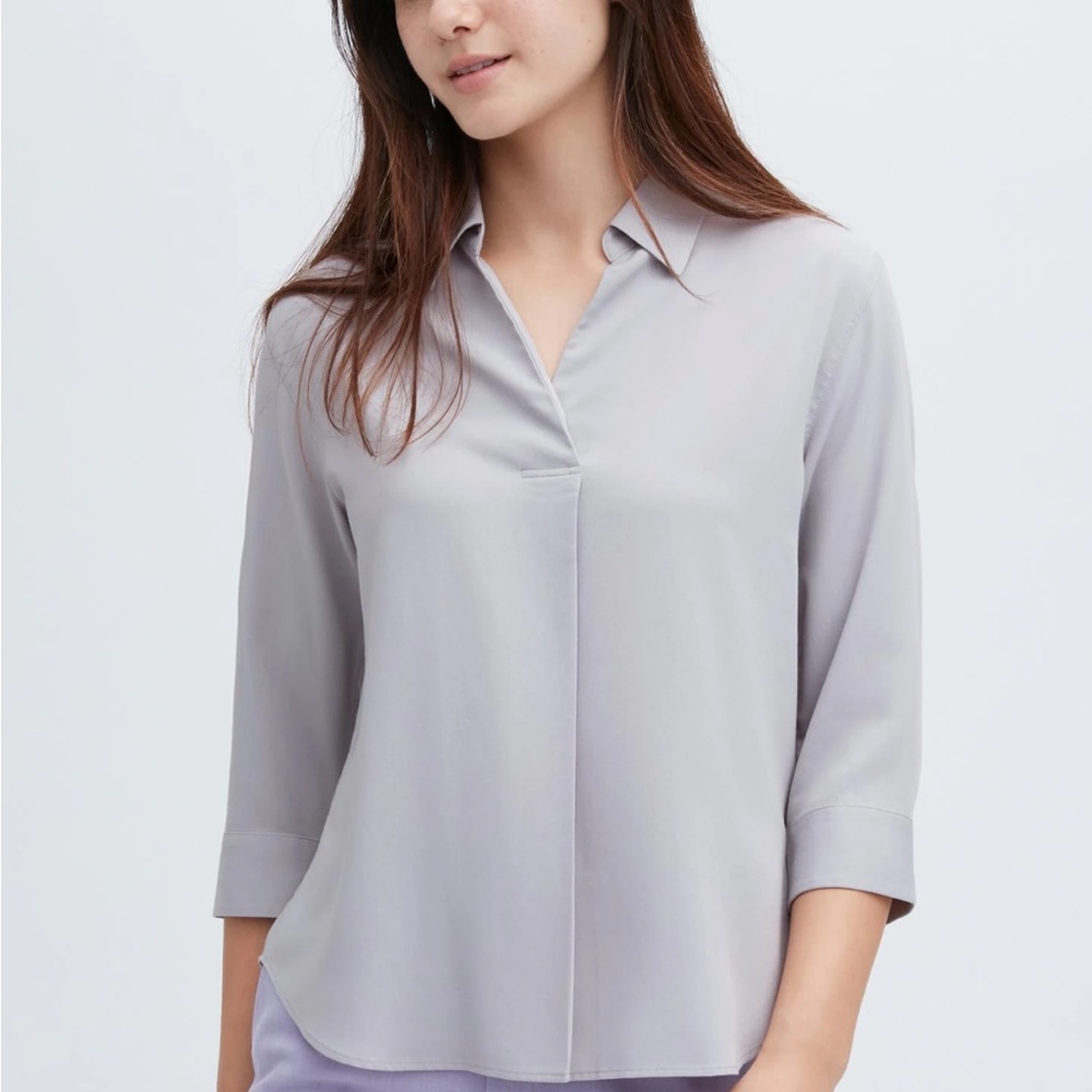 Uniqlo RAYON SKIPPER COLLAR 3/4 SLEEVE BLOUSE